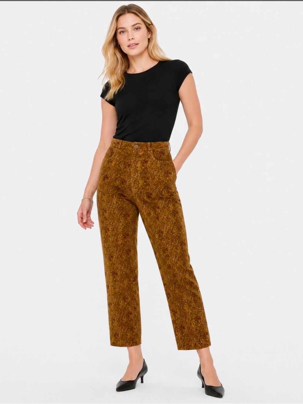 Vintage Siena New York Brown Paisley Print Leather Pants High Rise 10